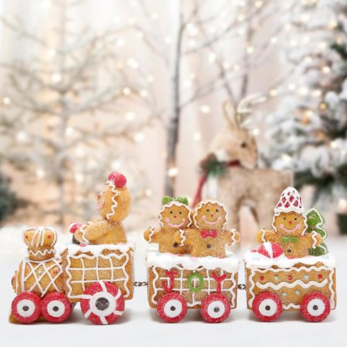 Hodao Christmas Decorations - Cute Gingerbread Man Train Figurines for Tabletop Centerpiece | Winter Home Decor