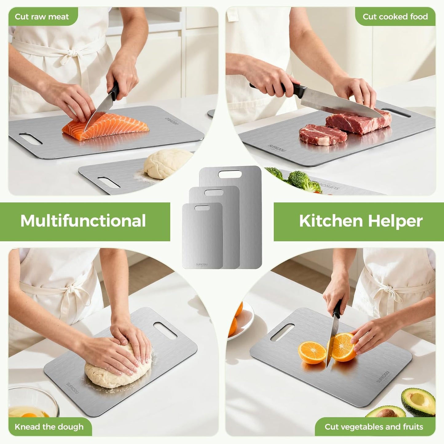Titanium Cutting Board Set by [Brand Name] - 3 Double-Sided Boards for Raw & Cooked Food | Non-Toxic, Dishwasher Safe