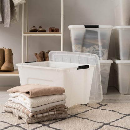 IRIS USA 54 Quart Stackable Storage Bins - Durable Plastic Containers with Lids & Latching Buckles, 6 Pack | Pearl Color