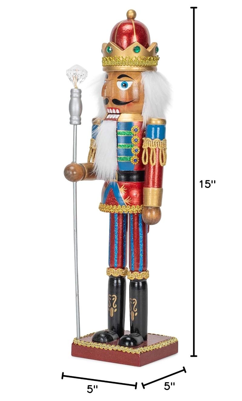 15-Inch Regal Black African American King Nutcracker with Crown