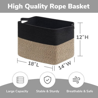 Goodpick Woven Baskets - 18" x 14" x 12" Decorative Laundry & Toy Storage Basket with Handles