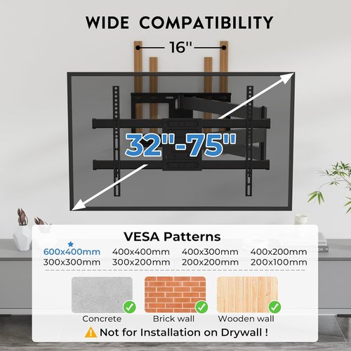 BONTEC Corner TV Wall Mount - Full Motion Dual Arm Bracket for 32-75 Inch TVs | 40.9” Extension, 132 lbs Capacity
