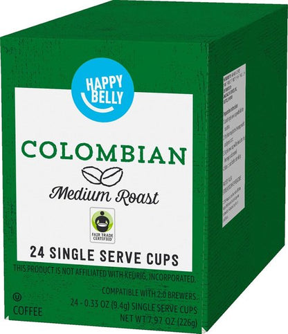 Happy Belly Medium Roast Coffee Pods - Colombian Flavor | Compatible with Keurig 2.0 | 24 Count