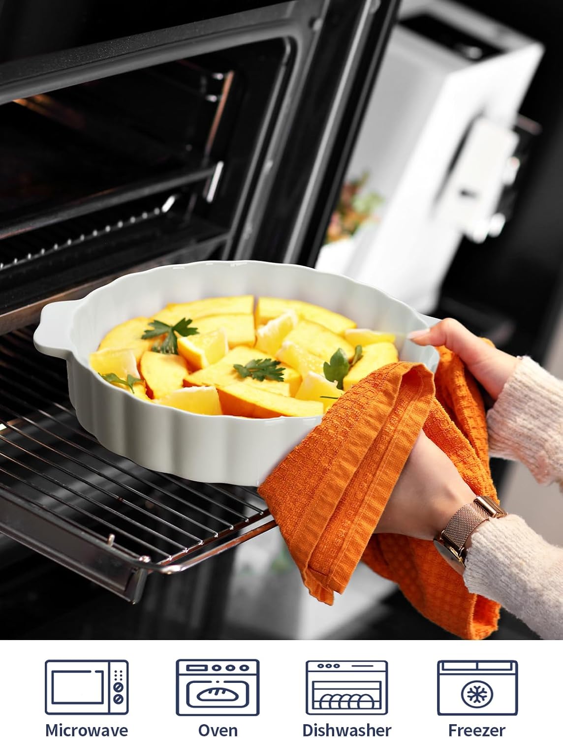 Samsle Ceramic Pie Pan - 13-Inch Round Baking Dish with Double Handles & Ruffled Edge | Oven Safe