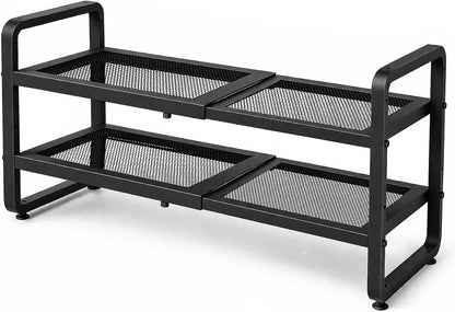SNTD Shoe Rack - Expandable Adjustable Metal Shoe Organizer | Stackable 2-Tier Storage for Entryway & Garage (Black)