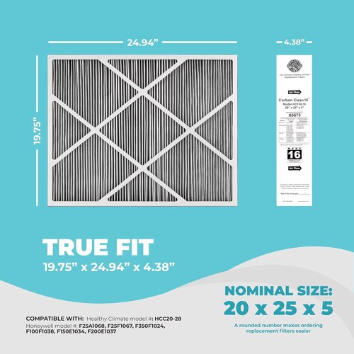 Lennox X6675 Air Filter - MERV 16 Carbon Clean Home Furnace Filter | 20x25x5 Size, 2-Pack with Cleaning Cloth