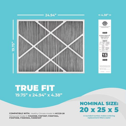 Lennox X6675 Air Filter - MERV 16 Carbon Clean Home Furnace Filter | 20x25x5 Size, 2-Pack with Cleaning Cloth
