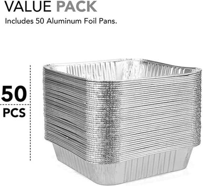 Ailelan Aluminum Foil Pans - 8x8 Disposable Cooking & Storage Pans | 50-Pack for Easy Food Prep