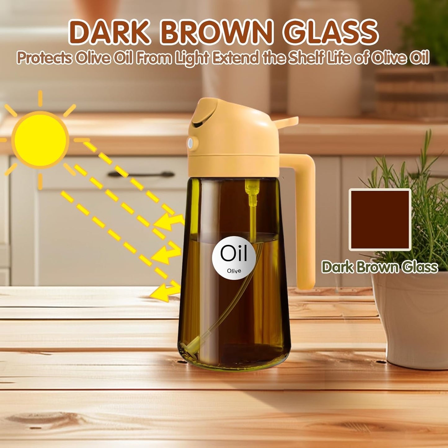 YARRAMATE Light Blocking Oil Sprayer - 16oz Food-Grade Olive Oil Dispenser Bottle | Dark Amber Glass for Kitchen & BBQ