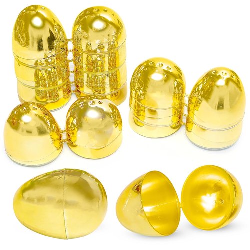 Taboom Gold Easter Eggs 12 Count - Plastic Easter Eggs Fillable Golden Egg Hunt For Easter Baskets, Party Decorations, & Party Favors
