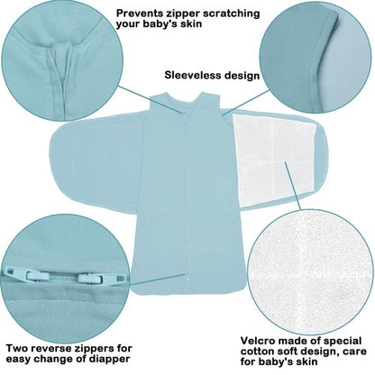 AugTwig Baby Sleep sack Swaddle 2 Pack,Swaddles 3-6 Months,3-Way Adjustable Wearable Transition Blanket 100% Organic Cotton,12-18 lbs,1.0 TOG(Cyan&Navy Blue)