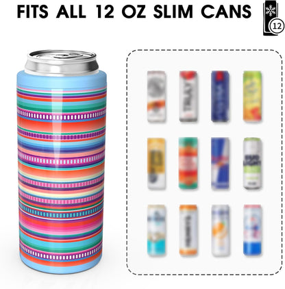 TILUCK Slim Can Cooler - Double-Walled Stainless Steel Insulator for 12 oz Cans | Colorful Stripes