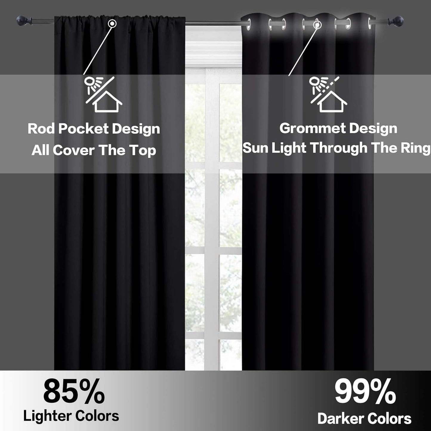 RYB HOME Blackout Curtains - UV Blocking Insulated Drapes for Bedroom | 42 x 45 Inches, Set of 2