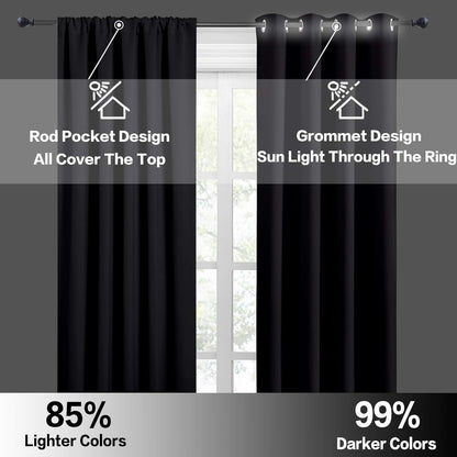 RYB HOME Blackout Curtains - UV Blocking Insulated Drapes for Bedroom | 42 x 45 Inches, Set of 2