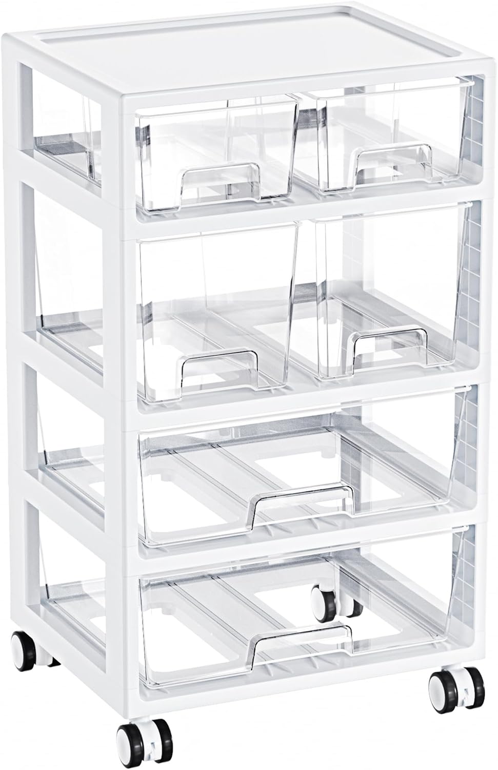 Vtopmart Plastic Drawer Organizer - 4-Tier Storage with 6 Drawers & Wheels | Clear for Office & Crafts