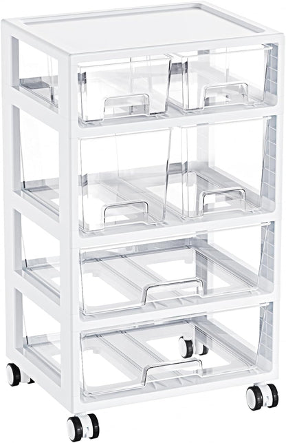 Vtopmart Plastic Drawer Organizer - 4-Tier Storage with 6 Drawers & Wheels | Clear for Office & Crafts