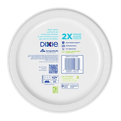 Dixie Medium Paper Plates, 8.5 Inch, 90 Count, 2X Stronger*, Microwave-Safe, Soak-Proof, Cut Resistant, Disposable Plates For Everyday Breakfast, Lunch, & Dinner Meals