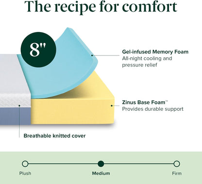 Zinus 8 Inch Full Memory Foam Mattress - Cooling Comfort, Fiberglass Free, Medium Feel, Safe Materials