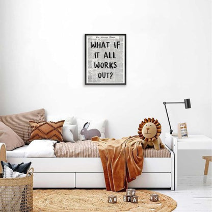 KBKBART Framed Canvas Wall Art - "What If It All Works Out" | 12x16 Inch Black and White Poster for Positive Bedroom Decor