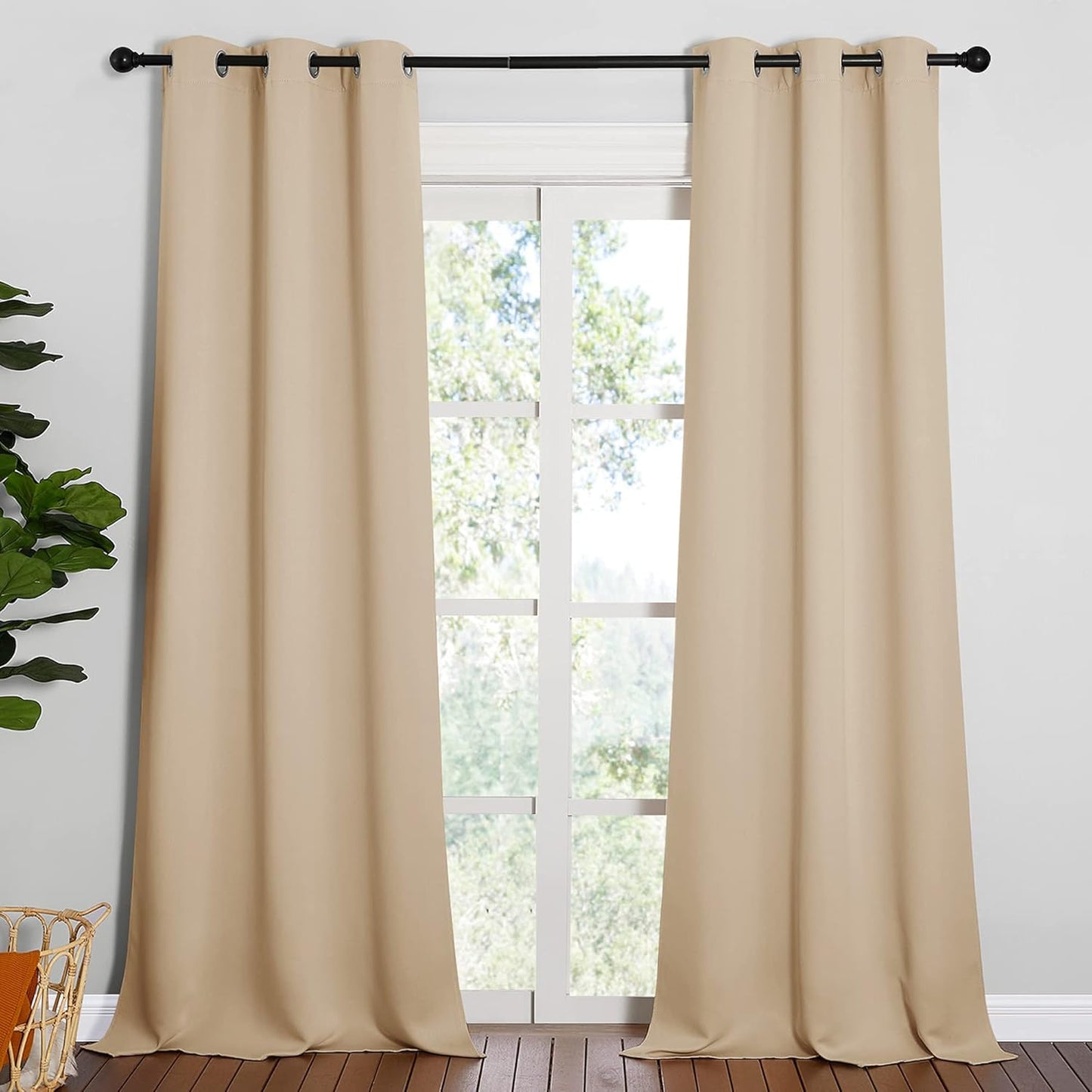 NICETOWN Room Darkening Grommet Panels - 90-Inch Baby Room Curtains in Biscotti Beige | Privacy Draperies (42-Inch Width, 1 Pair)