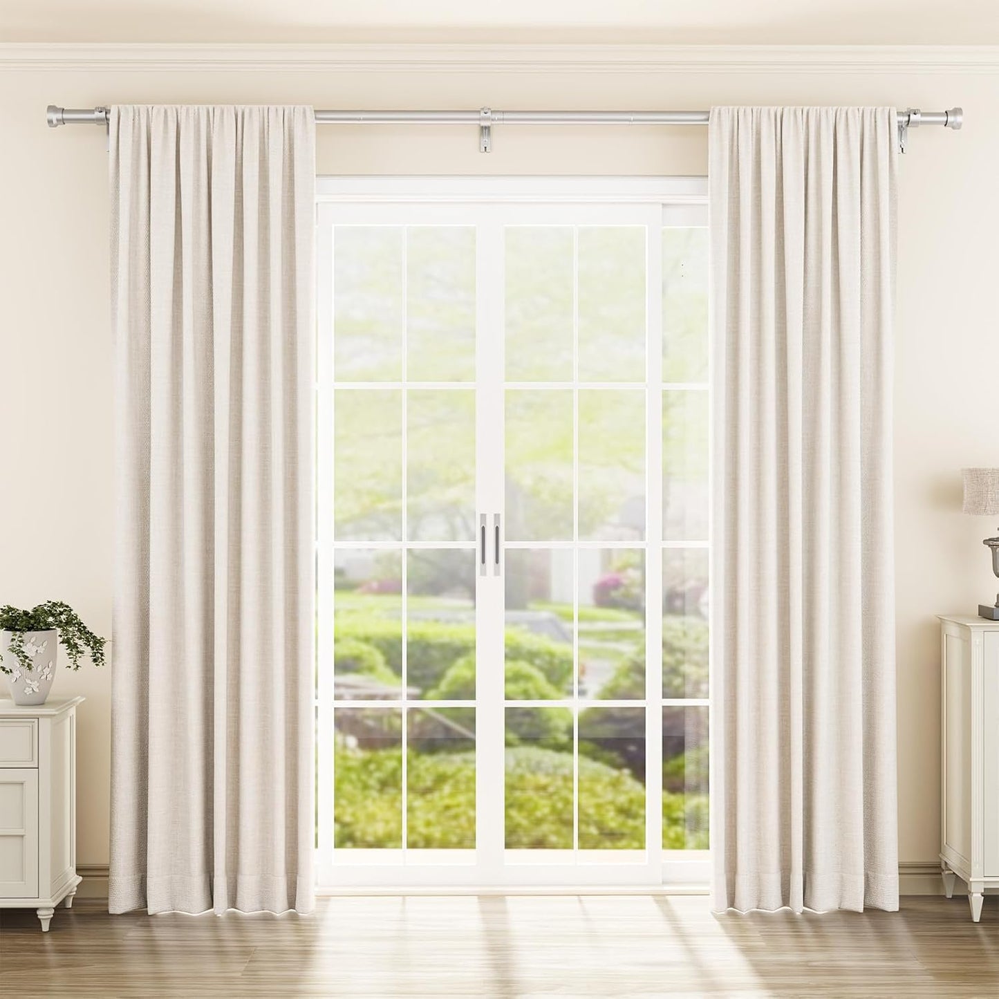 YaFex Curtain Rods - Heavy Duty 1 Inch Adjustable Window Treatment Rods | 32-144 Inch, Modern Silver Design