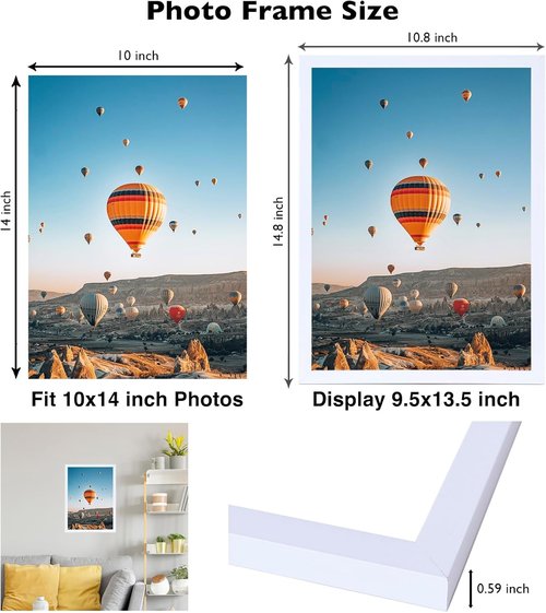 JCJMY Picture Frame 10x14 Inch - Versatile Horizontal & Vertical Wall Display with Shatter-Resistant Plexiglass - White