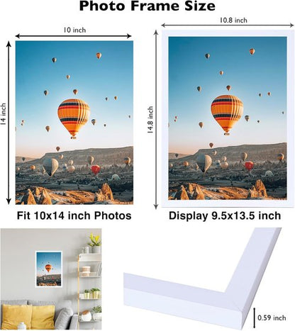 JCJMY Picture Frame 10x14 Inch - Versatile Horizontal & Vertical Wall Display with Shatter-Resistant Plexiglass - White