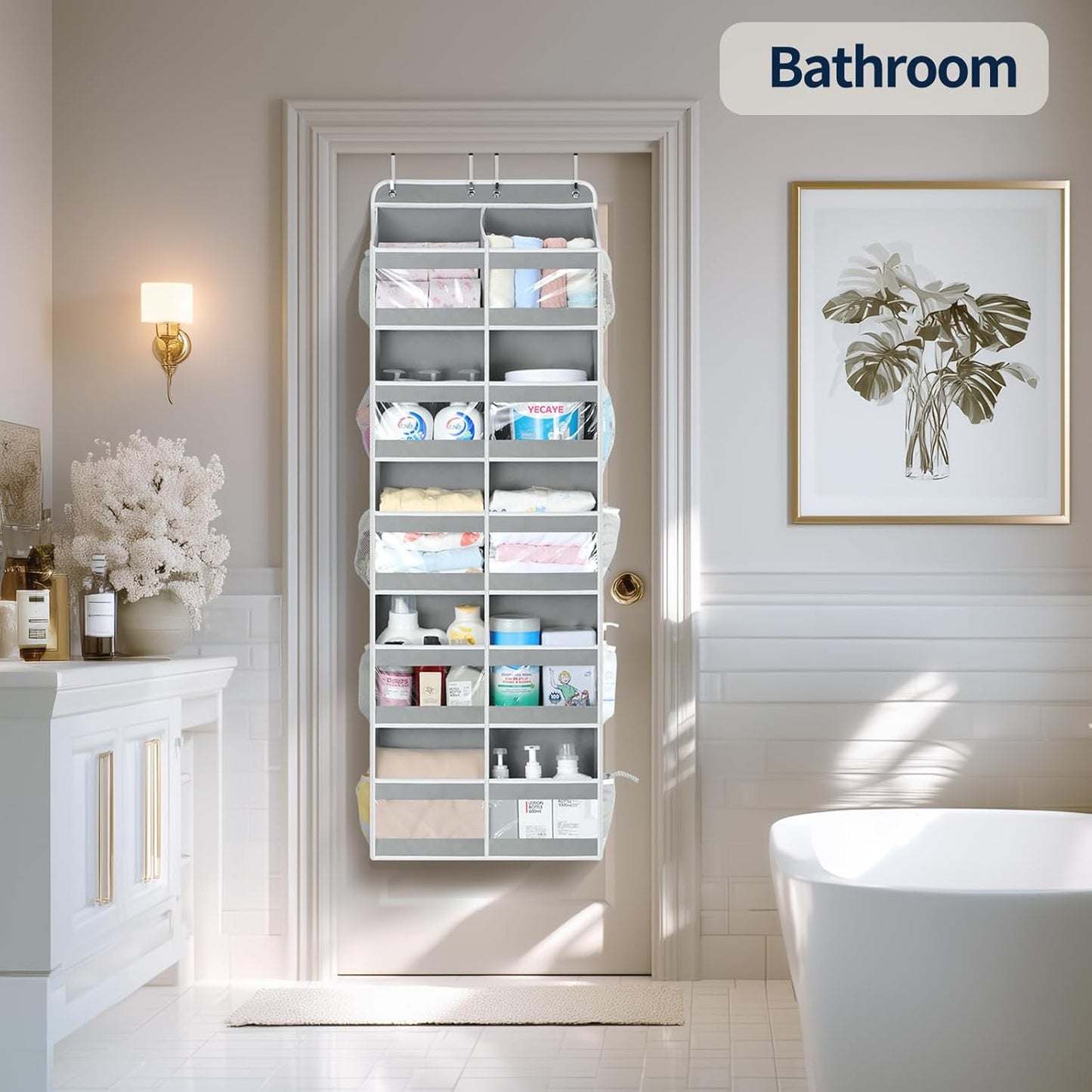 Yecaye 5-Tier Over The Door Organizer - Heavy-Duty Dual-Column Storage for Bedroom, Bathroom & Pantry - Grey
