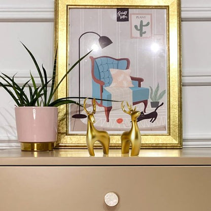 Braxio Deer Statue | Elegant Gold Reindeer Sculptures - 2pcs Resin Figurines for Home Decor