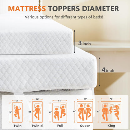 Sweetcrispy Memory Foam Mattress Topper - 3 Inch Thick Gel-Infused Cooling Pad for Full Size Bed | Removable Soft Cover, CertiPUR US Certified