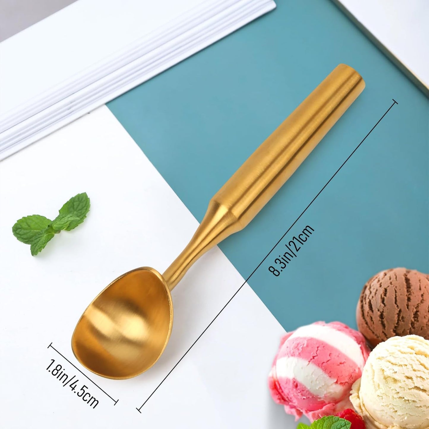 Skiennix Heavy-Duty Ice Cream Scoop - 4.5 oz Durable Stainless Steel, Corrosion-Resistant, Gold Finish