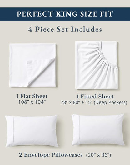 LANE LINEN 100% Organic Cotton King Size Sheets - Soft, Breathable & Eco-Friendly White Percale Set