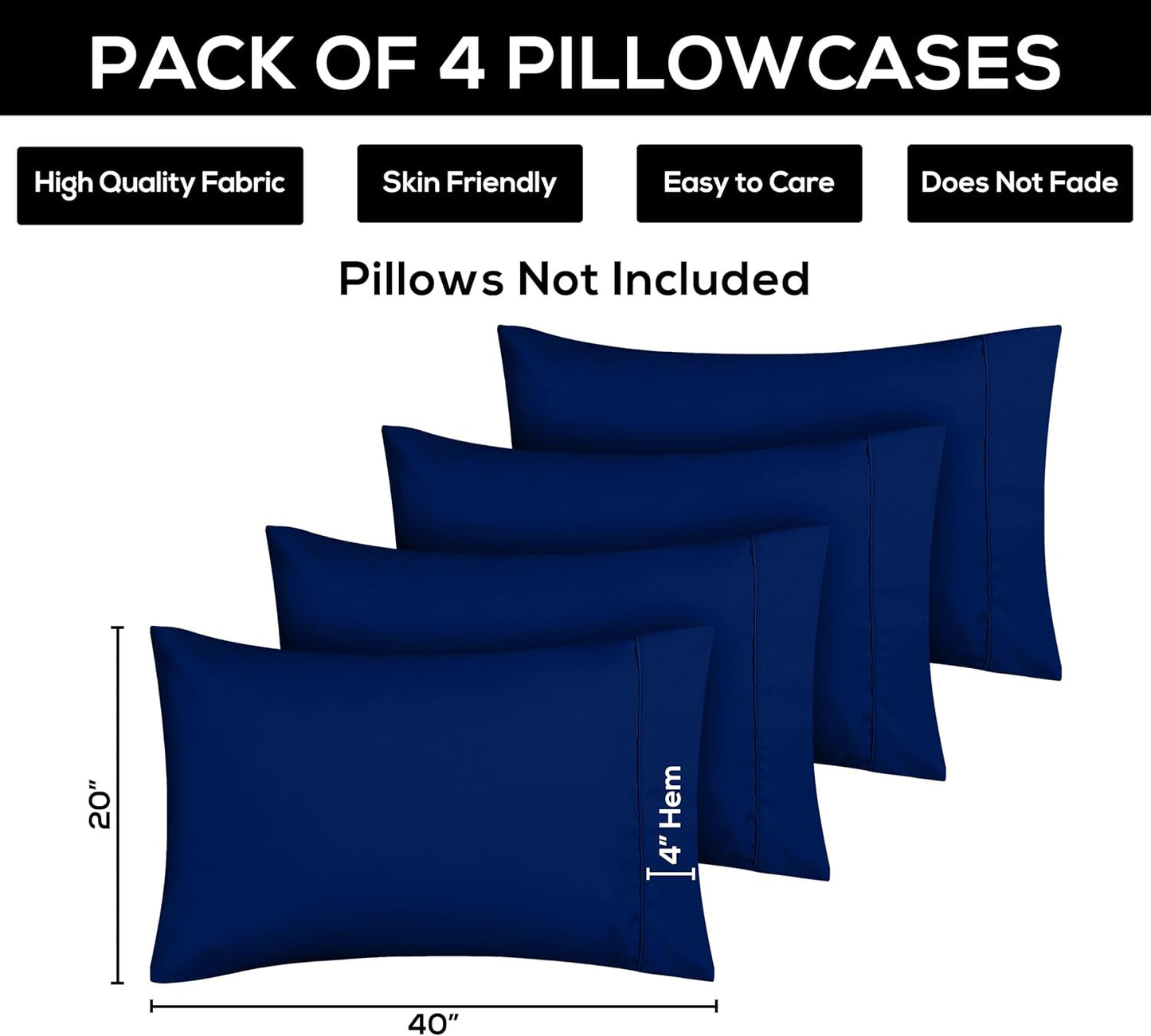 Utopia Bedding Standard Pillow Cases - Soft Brushed Microfiber - 4 Pack | Royal Blue, 20 x 26 Inches