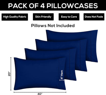 Utopia Bedding Standard Pillow Cases - Soft Brushed Microfiber - 4 Pack | Royal Blue, 20 x 26 Inches