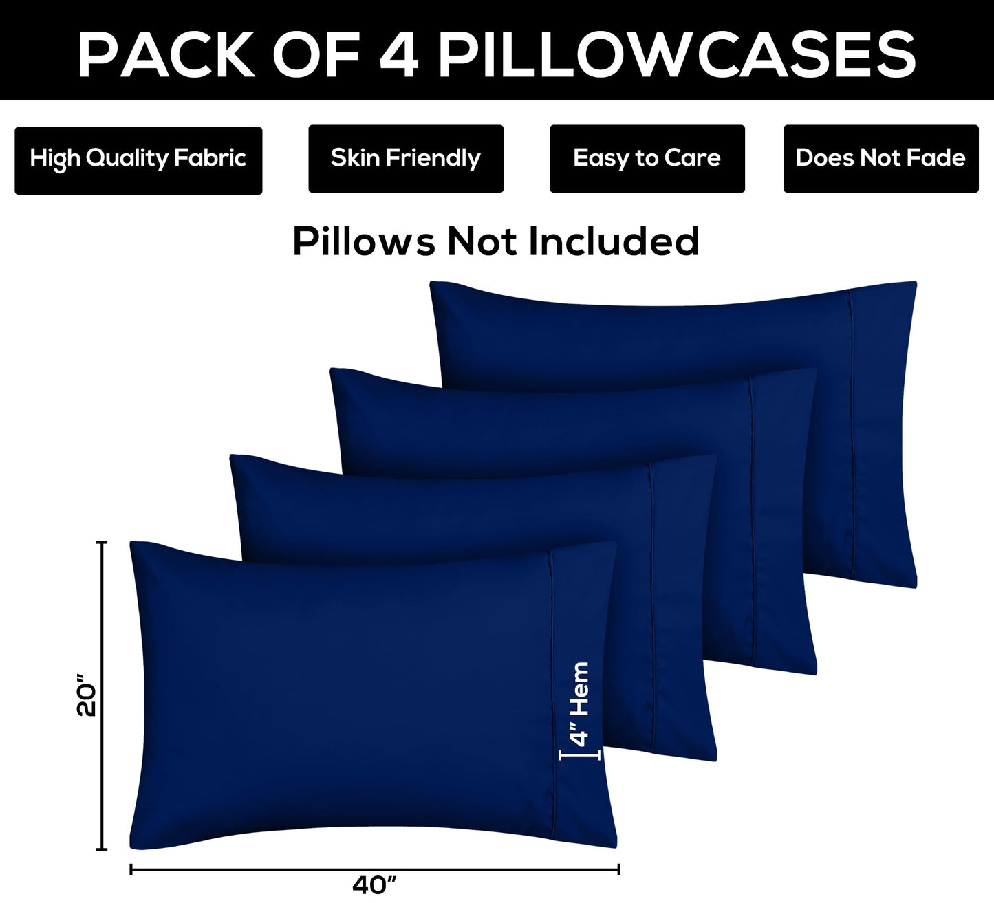 Utopia Bedding Queen Pillow Cases - 4 Pack - Envelope Closure - Soft Brushed Microfiber Fabric - Shrinkage and Fade Resistant Pillow Covers Queen Size 20 X 30 Inches (Queen, Royal Blue)