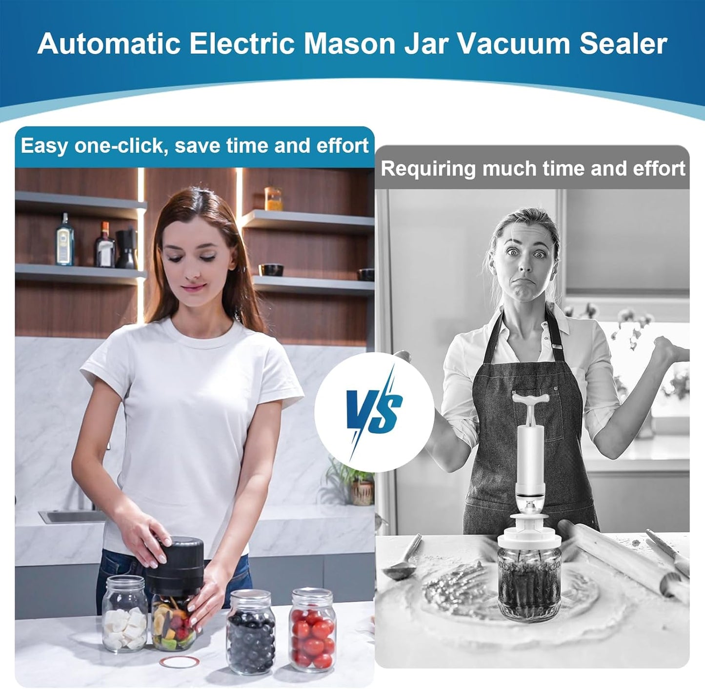 Skiennix Electric Mason Jar Vacuum Sealer - Automatic Wide & Regular Mouth Kit with Opener & 5 Lids