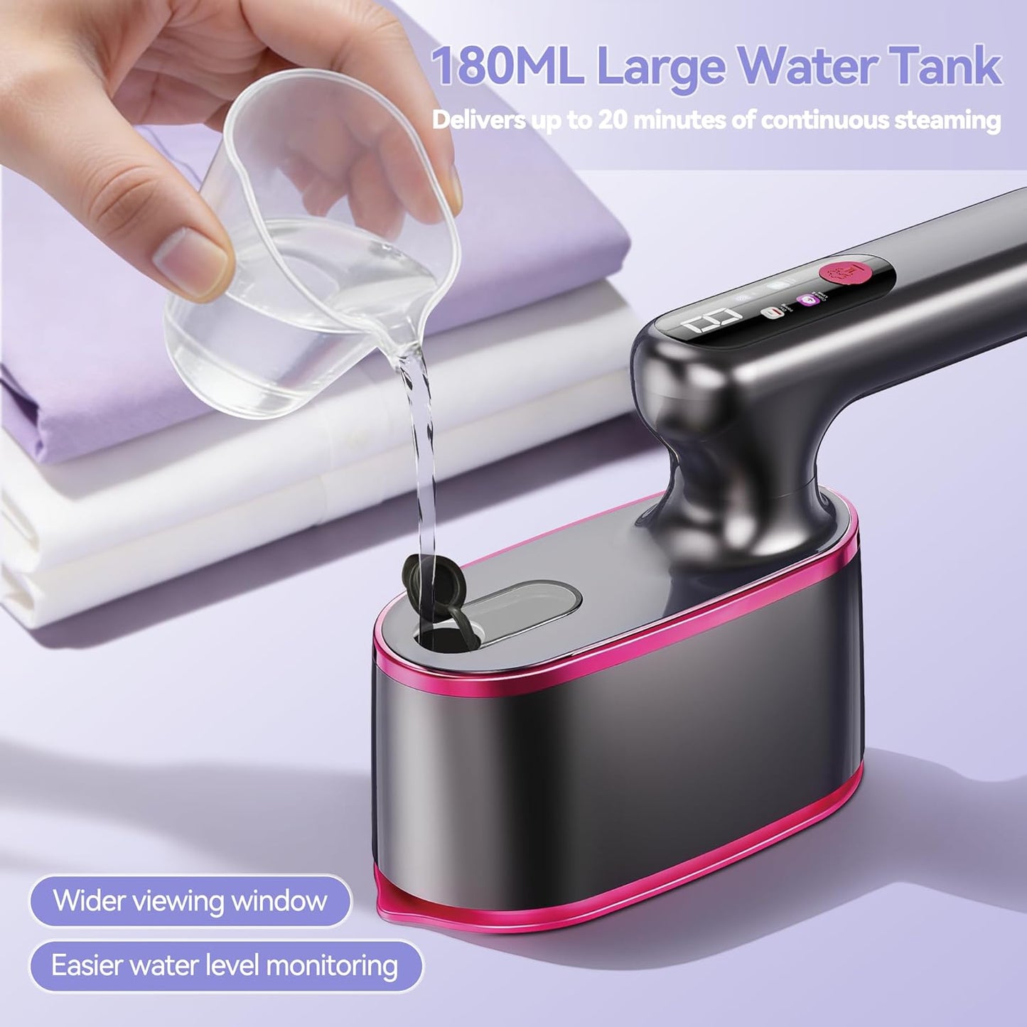 Skiennix Portable Handheld Travel Steamer - 2-in-1 Iron & Steamer with LCD Display, 1200W Fast Heat-Up, 180ml Tank