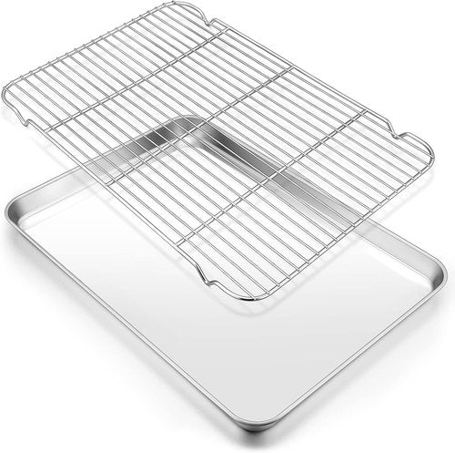 E-far Large Baking Sheet Set - 20”x14” Stainless Steel Cookie Pan with Cooling Rack - Dishwasher Safe