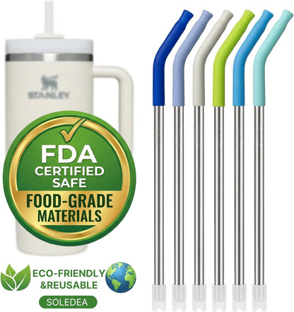 Skiennix 40 oz Metal Straws - 6 Pcs Stainless Steel Reusable Straws with Colorful Silicone Tips | BPA-Free