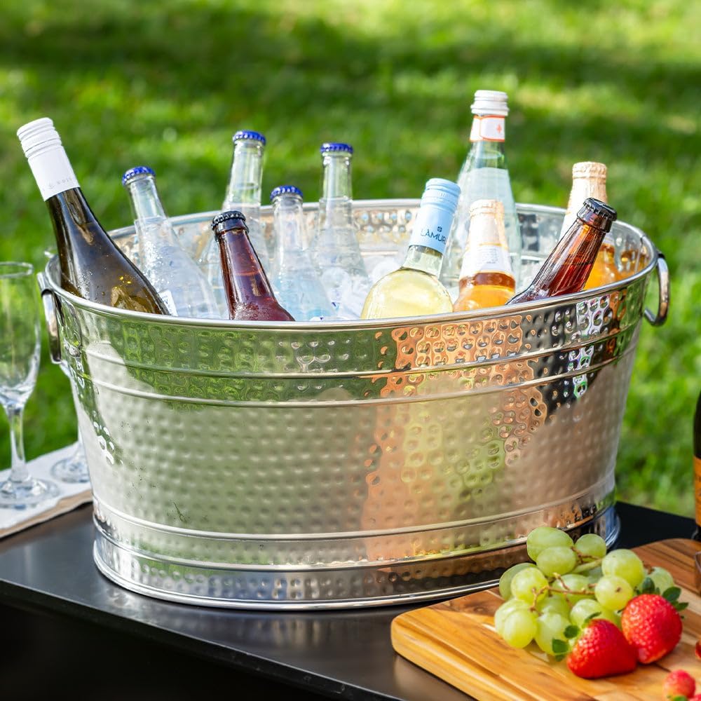 Sol Living Beverage Tub Large Ice Bucket with Handles Single Wall Stainless Steel Ice Bucket and Cooler for Wine, Drinks, Bar, Party, and Gift Beverage Cooler for Indoor and Outdoor Parties