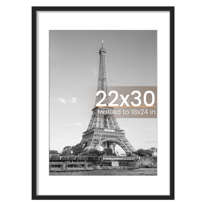 upsimples 22x30 Picture Frame, Display Pictures 18x24 with Mat or 22 x 30 Without, Wall Hanging Poster Frames, Black, 1 Pack