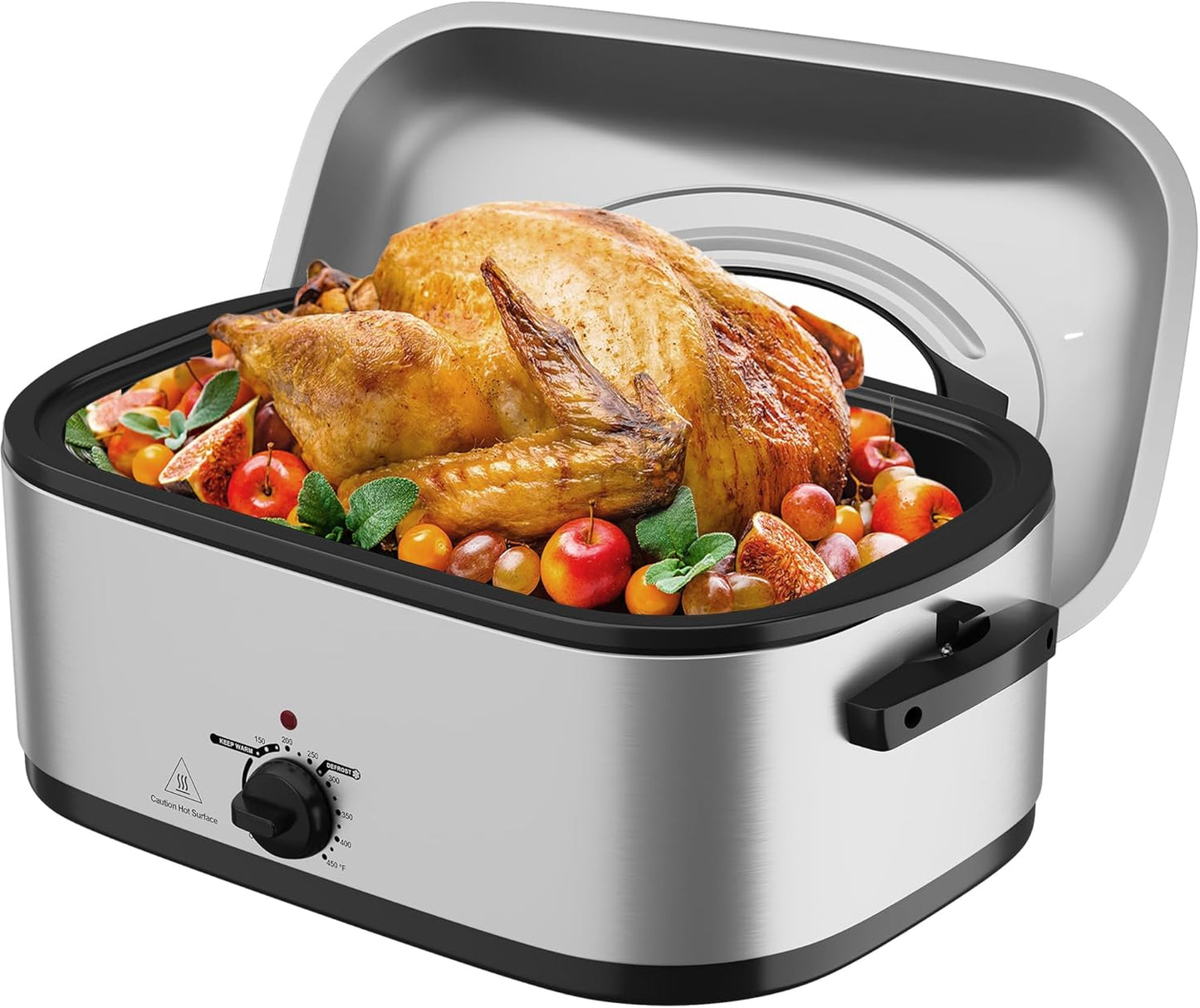 Sunvivi Electric Roaster Oven - 24 Quart Turkey Roaster with Self-Basting Lid & Removable Pan | Stainless Steel Silver