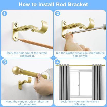 Skiennix Adjustable Curtain Rods - Max Length 60 Inches | Warm Gold Finish, 16 to 48 Inches