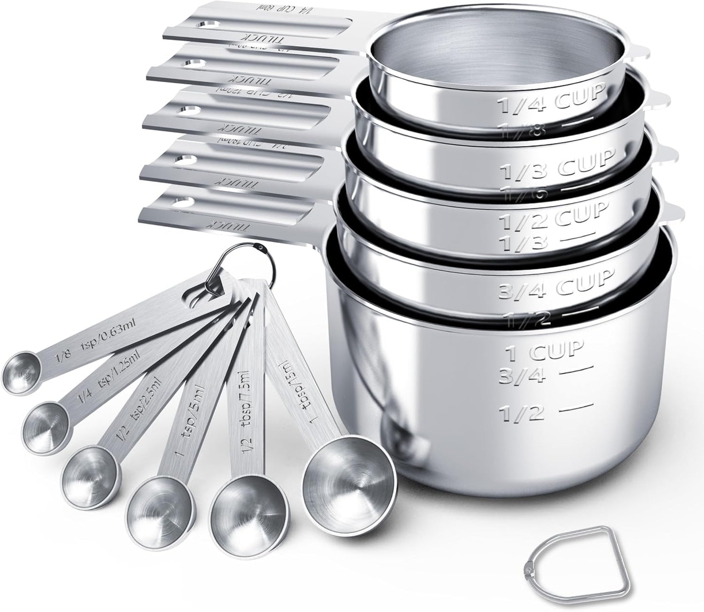 TILUCK Stainless Steel Measuring Cups & Spoons Set - Essential Kitchen Gadgets for Cooking & Baking (11 Pieces)