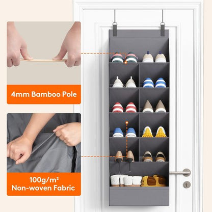 Lifewit 6-Tier Over The Door Shoe Organizer - 11 Deep Pockets for Up to 12 Pairs - Gray Fabric Storage Solution