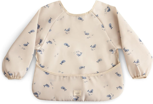 Mushie Long Sleeve Baby Bib - Water-Resistant & Adjustable Fit for 6-24 Months