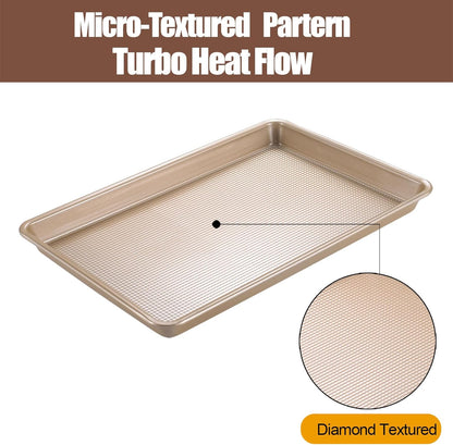 Skiennix Nonstick Cookie Sheets - Heavy Duty 2-Pack Baking Pan Set | Gold Diamond Texture, Oven Safe