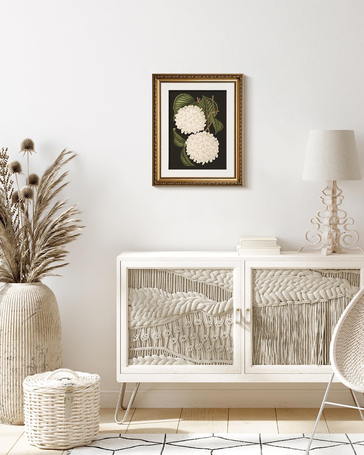 VIYYIEA Gold Framed Canvas Print - White Hydrangea Oil Painting for Home Decor | 13x16in Aesthetic Wall Art