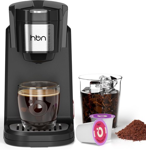 HBN Single Serve Coffee Maker - Fast Brew K-Cup & Ground Coffee Machine | Compact 10oz Stainless Steel Tank, Black