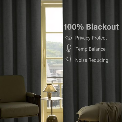 Urban Lotus Beige Linen Textured Full Blackout Curtain Panels 84 Inches Long Solid Color Room Darkening Thermal Inulated Drapes for Living Room/Bedroom Grommet Top Window Treatment, 52" W, 2 Panels
